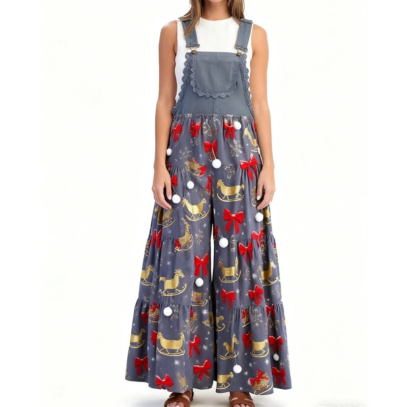LIZAKOSHT  -  Womens Overalls Casual Loose Dungarees Ugly Christmas Costumes for Women Santa Claus Romper Jumpsuits Fit Overall Bib Pants
