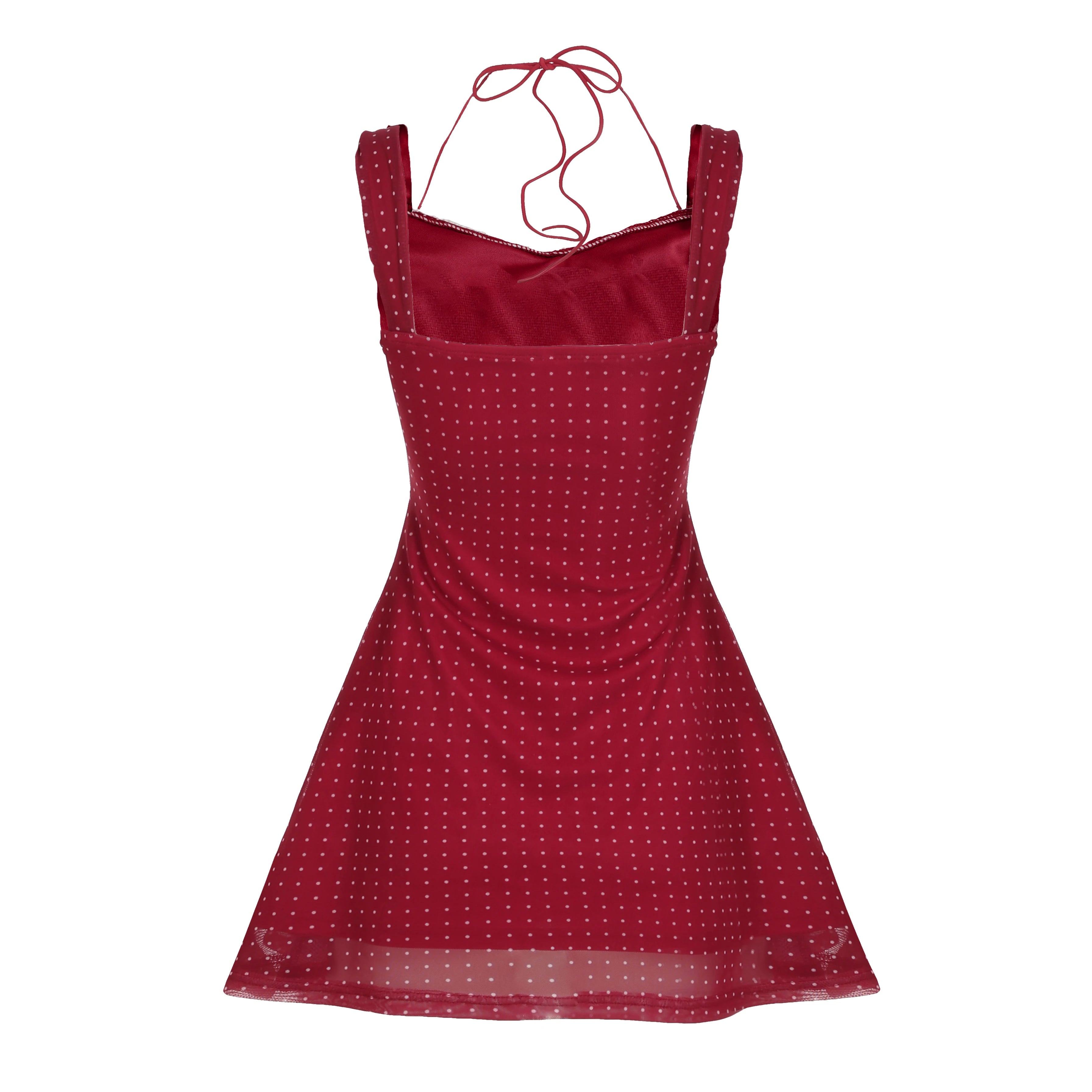 LIZAKOSHT  -  Romantic Polka Dot Red Women Short Dress Square Collar Halter Sleevelss A-line Dresses Summer Vacation Style Outfits