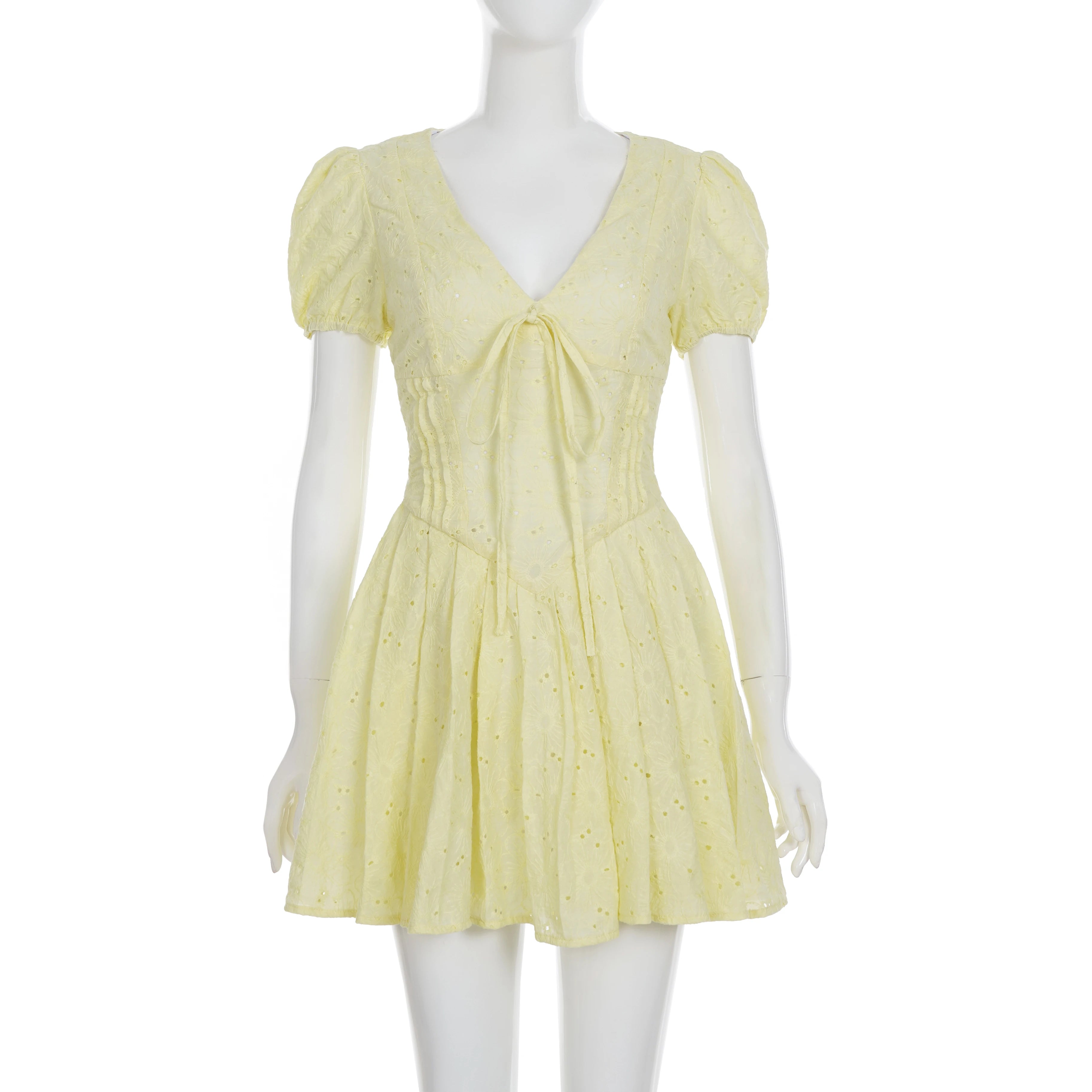 LIZAKOSHT  -  Summer Bubble Sleeve V-neck Mini Dresses Women Slim Waist  Casual Party Dress Beach Vacation Clothes Coquette Grunge