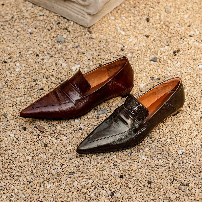 LIZAKOSHT  -  Fashion Pumps New High Quality Genuine Leather Shoes Pointed Low Heel Shoes Commuter Women's Shoes
