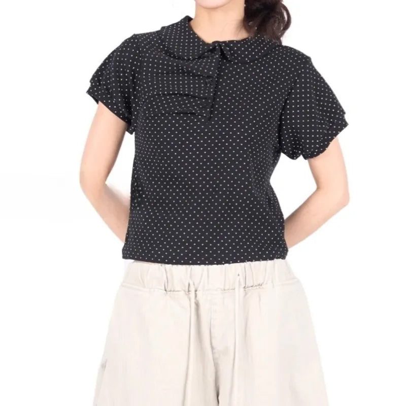 LIZAKOSHT  -  Y2k Clothes Polka Dot T Shirt For Women Folds Spring Summer Vintage Ropa De Mujer Korean Fashion Puff Sleeve Tees
