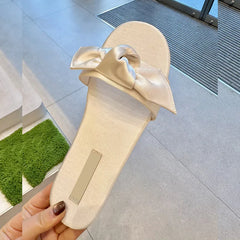 LIZAKOSHT  -  Silk Butterfly-Knot Slippers Women Flat Heel Gingham Sandals Cloth Fabric Slides Female Slip On Pantuflas House Flipflops