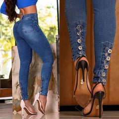 LIZAKOSHT  -  Spring Fashion Button Jeans Women Casual Skinny Pencil Pants High Waist Slim Stretch Denim TrousersLady Butt Lifting Jeans