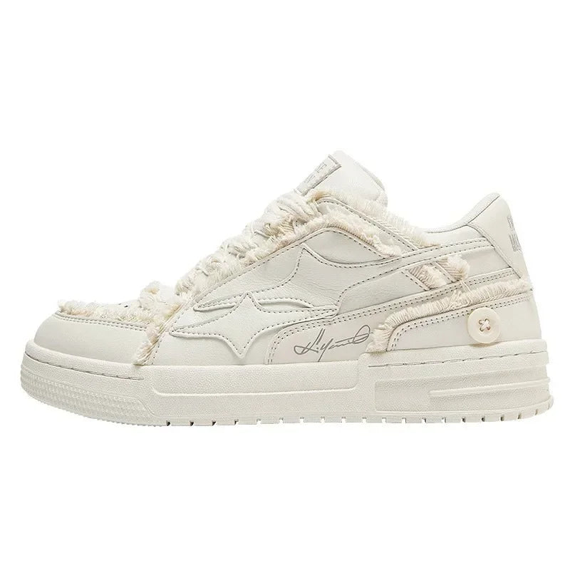 LIZAKOSHT  -  New Women Shoes Retro Fashion Star Skateboard Shoes White Leather Sport Casual Shoes