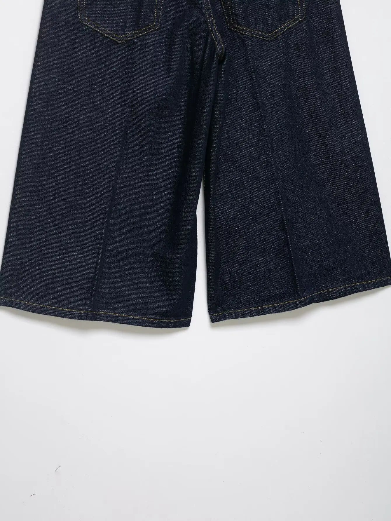 LIZAKOSHT  -  Fashion Baggy Deep Blue High Waist Ripped Hole Straight Knee Length Wide Leg Jeans Women Loose Denim Pants Short Trousers