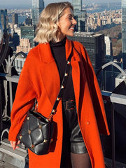 Lizakosht Chic Elegant Solid Woolen Long Tweed Coat For Women Fashion Long Sleeve Lapel Thick Overcoat Female Vintage Streetwear Outerwear