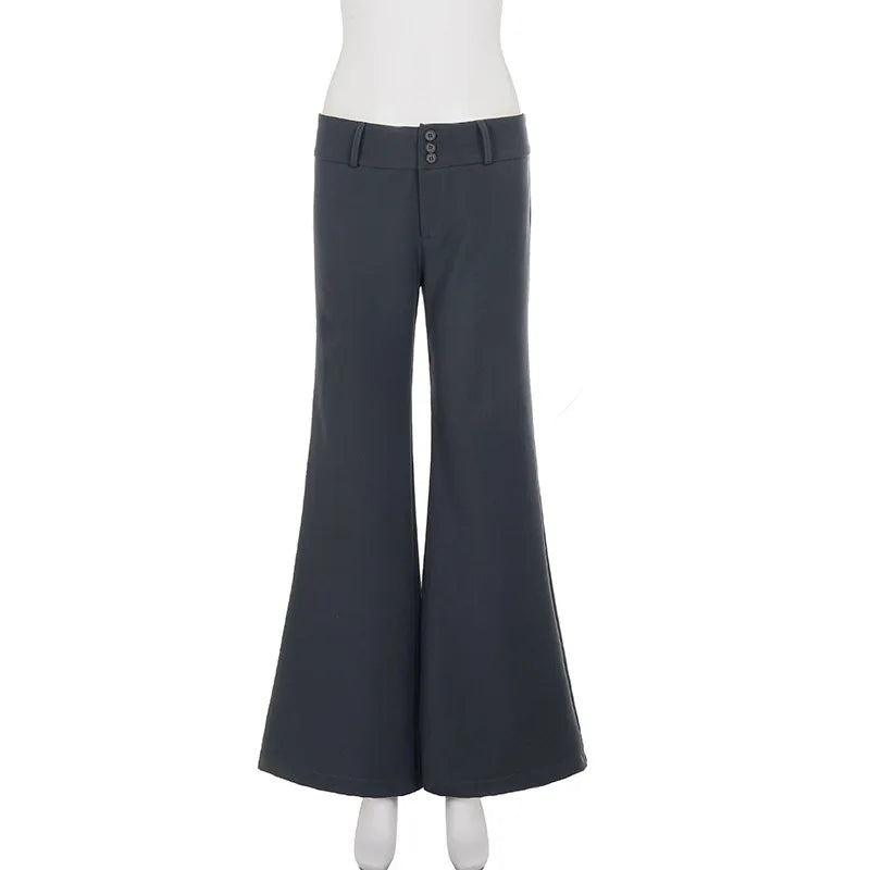 LIZAKOSHT  -  Y2K American Old Money Three Button Low Waist Slimming Slightly Flared Suit Pants Women Low Waist Loose Floor Hugging Wide Leg