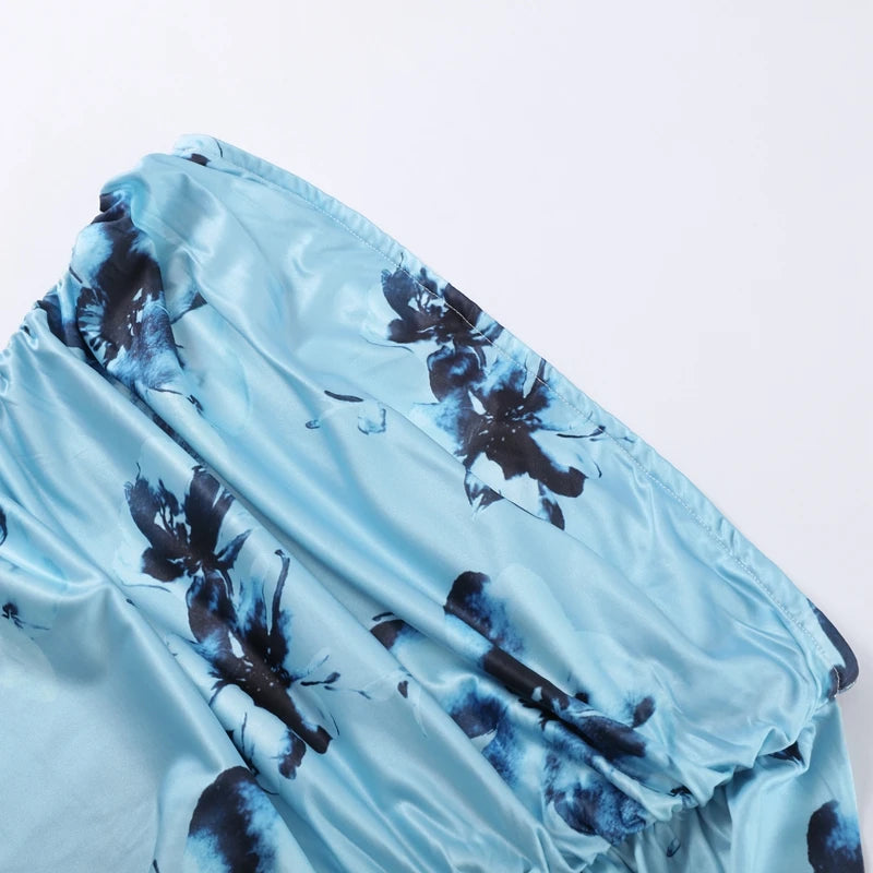 LIZAKOSHT  -  Designer Dress Vacation Outfit Floral Print Pleated Flattering Sexy Elegant Feminine Summer Party Date Wear