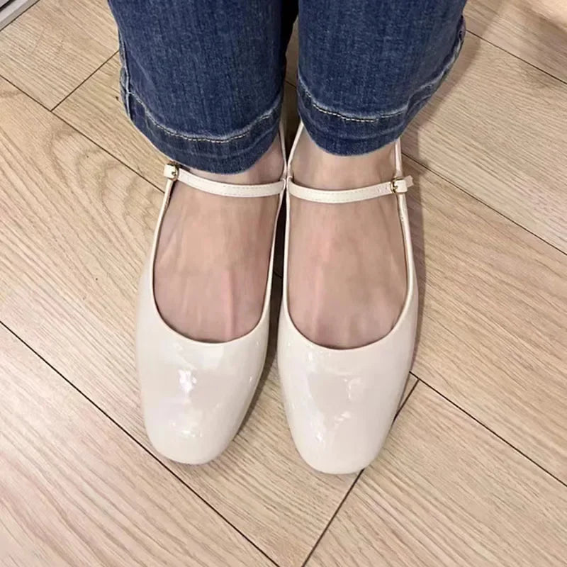 LIZAKOSHT  -  Chunky Heels Women Mary Jane Shoes Shallow Pu Leather Buckle Strap Casual Office Dress Ladies Pumps Brand Designer Footwear