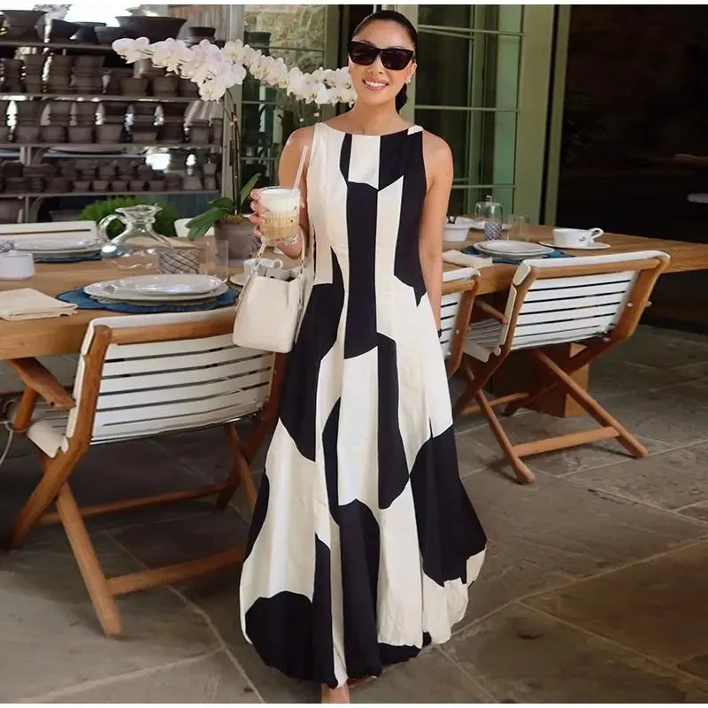LIZAKOSHT  -  Elegant Chic Long Dress Women 2025 New Summer Fashion Sexy Sleeveless Round Neck Vest Midi Dresses Office Lady Casual Vestidos