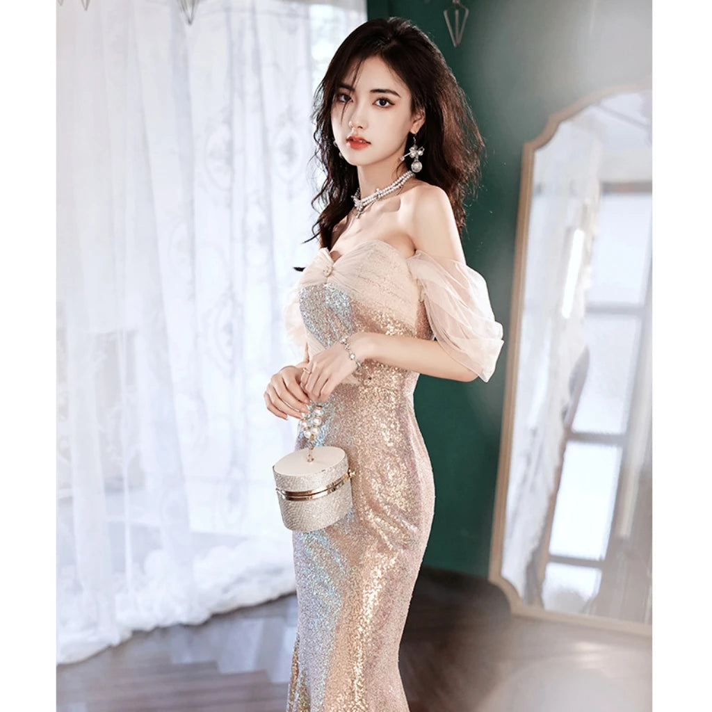 LIZAKOSHT -  Senior Shiny Celebrity Dresses Strapless Sleeveless Luxury Sequin Sexy Mermaid Backless Formal Toast Banquet Host Prom Gowns New