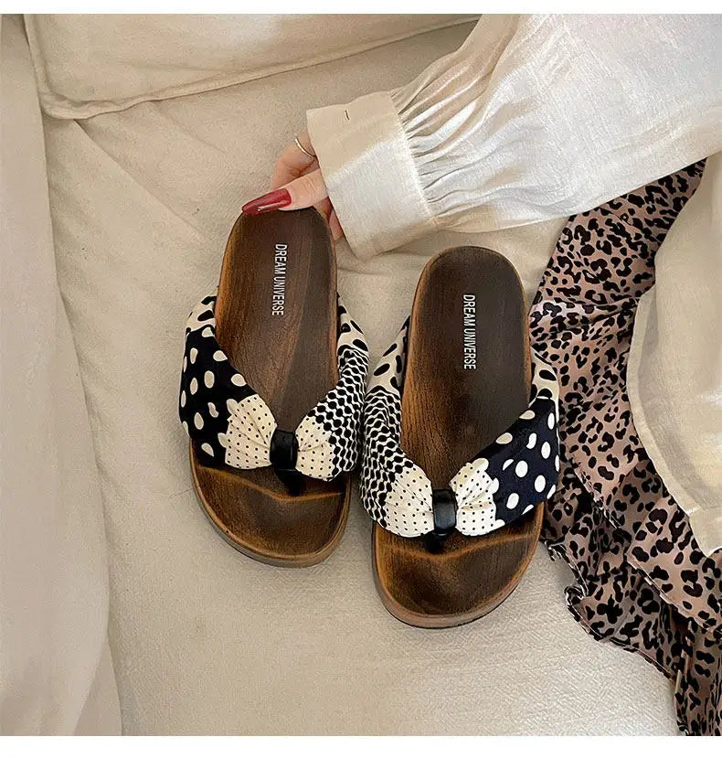 LIZAKOSHT  -  Summer Women Platform Thick Bottom Slippers Fashion Polka Dot Shoes Outdoor Clip Toe Height Increase Vacation Dress Slides