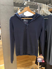 LIZAKOSHT  -  Women Navy Lace-up Solid Knitted Long Sleeve T-Shirt Autumn Hooded Slim Sexy Tee Shirt Female Casual Simple Vintage Y2K Crop Top