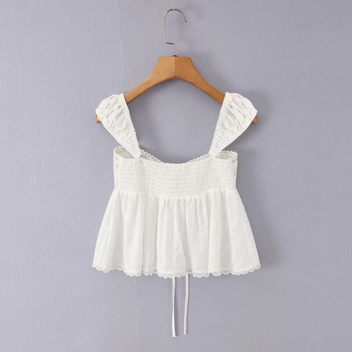LIZAKOSHT  -  Sexy White Spliced Floral Print Elastic Strap Tank Top Women Hook Buttons Lacing Up Bow Front Elastic Back Crop Vest Beach