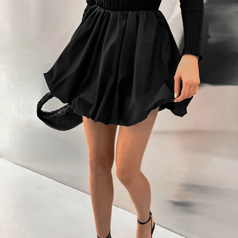 LIZAKOSHT  -  Black Mini y2k Streetwear Women Cute Puff Skirts Summer Fashion High Waist Pleated Short Bubble Lantern Skirt