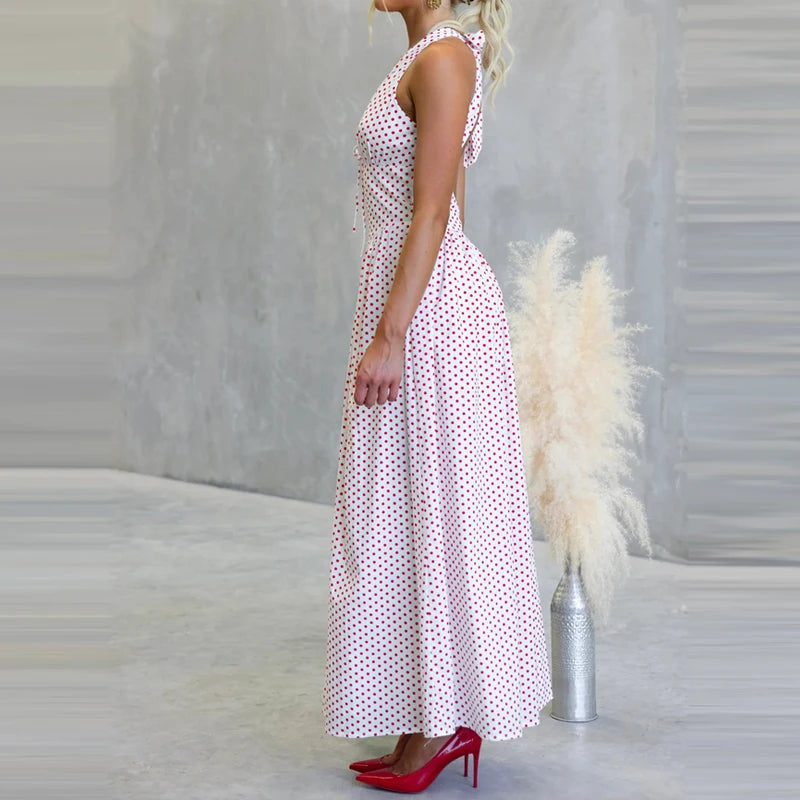 LIZAKOSHT  -  Comfortable Commuter Women's Dress Polka Dot Sleeveless Classic Strap Skirt Beach Vacation Summer New Long Dress