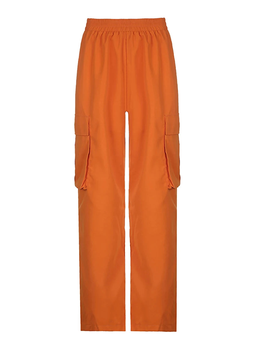 LIZAKOSHT  -  Halloween Baggy Cargo Pants Low Waist Loose Jogger Parachute Pants with Drawstring Orange Wide Legs Y2K Chic Trousers Streetwear