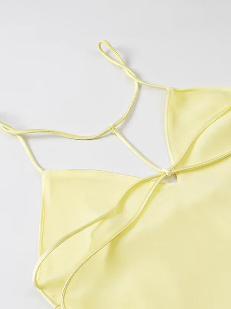 LIZAKOSHT  -  Silk Satin Glossy Slip Dress V-Neck Solid Color Drape Suspender Slim Fit Sexy Backless Strap Robes Women Halter Long Dresses
