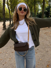 Lizakosht Olive Green Retro Women Knit Cardigan Long Sleeve Single Breasted Loose Female Sweater Autumn Chic Casual Knitwear