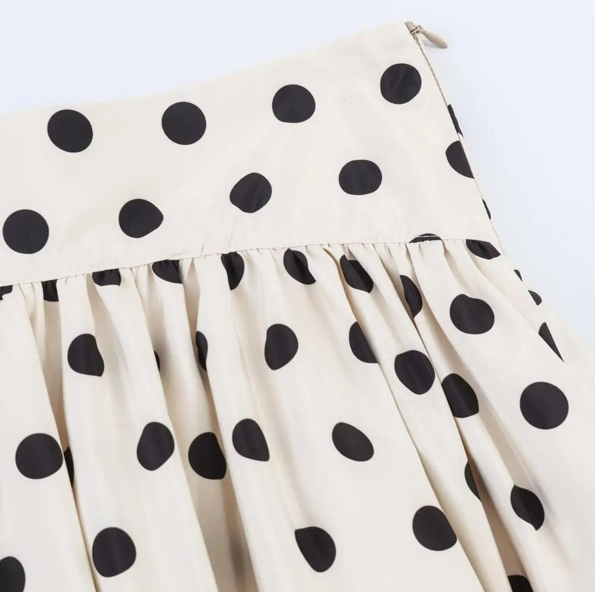 LIZAKOSHT  -  Summer Sweet Apricot Polka Dot Print Mini BUD Skirt Women Side Zipper Ball Gown Ruhced Swing Skater Short Skirts Party Girl's