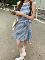 LIZAKOSHT  -  New Elegant Sleeveless Y2k Mini Dress Women 2000s Casual Outwear Short Party Dress Vintage One Piece Dress Korean Fashion