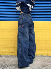 LIZAKOSHT  -  Cyber Y2K Streetwear Blue Wide Leg Baggy Harem Jeans Pants For Women Designer Clothes Multi Pockets Straight Lady Trousers