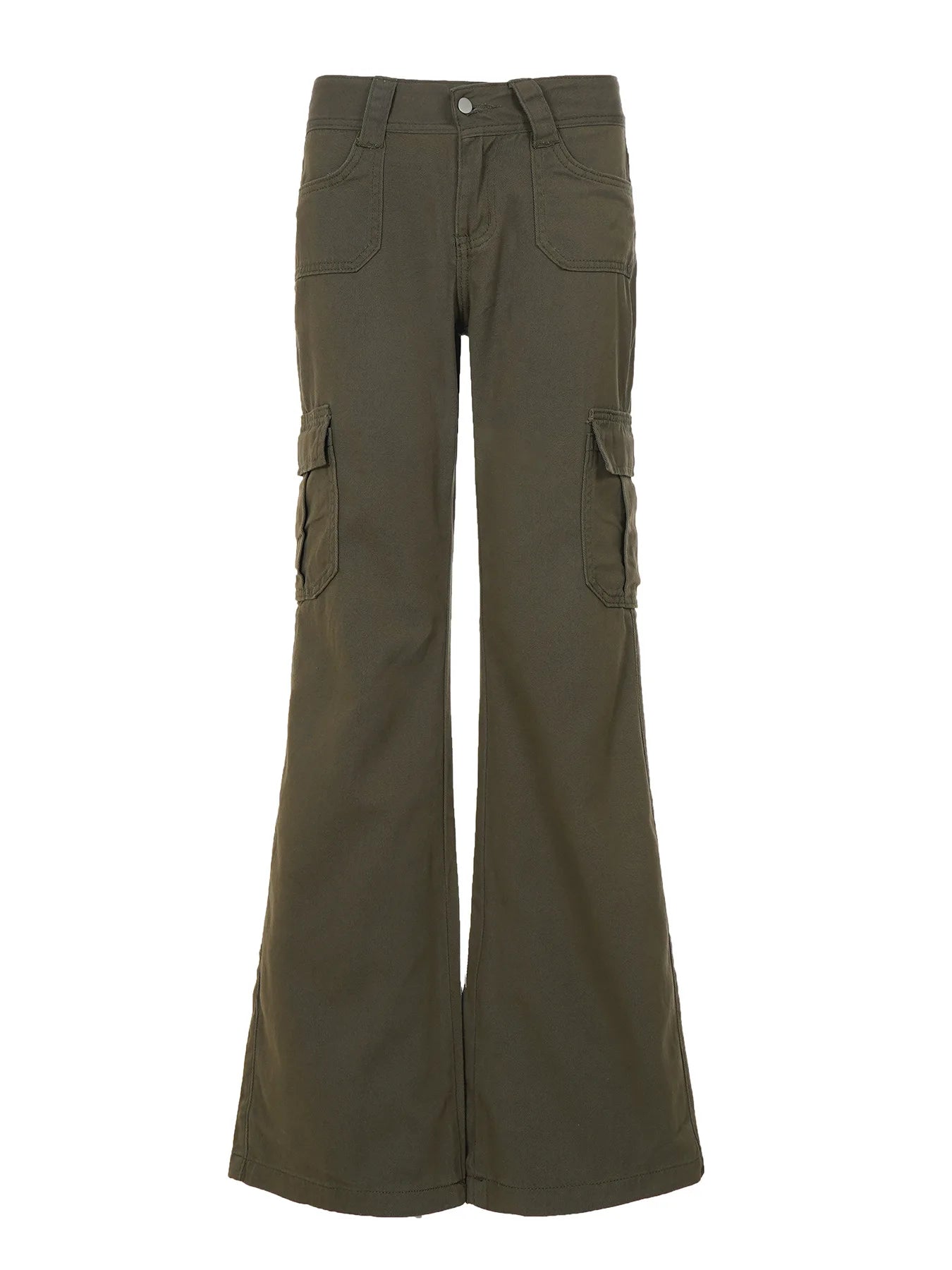 LIZAKOSHT  -  Vintage Low Rise Cargo Flare Pants Multi Pocket Streetwear Trousers