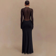 LIZAKOSHT  -  New Women Long Sleeve See Through Sexy Solid Color Elegant Pleated Dress
