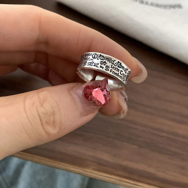 Lizakosht Silve Graffiti Letter Punk Ring for Women Girl Gift Retro Versatile Design Jewelry