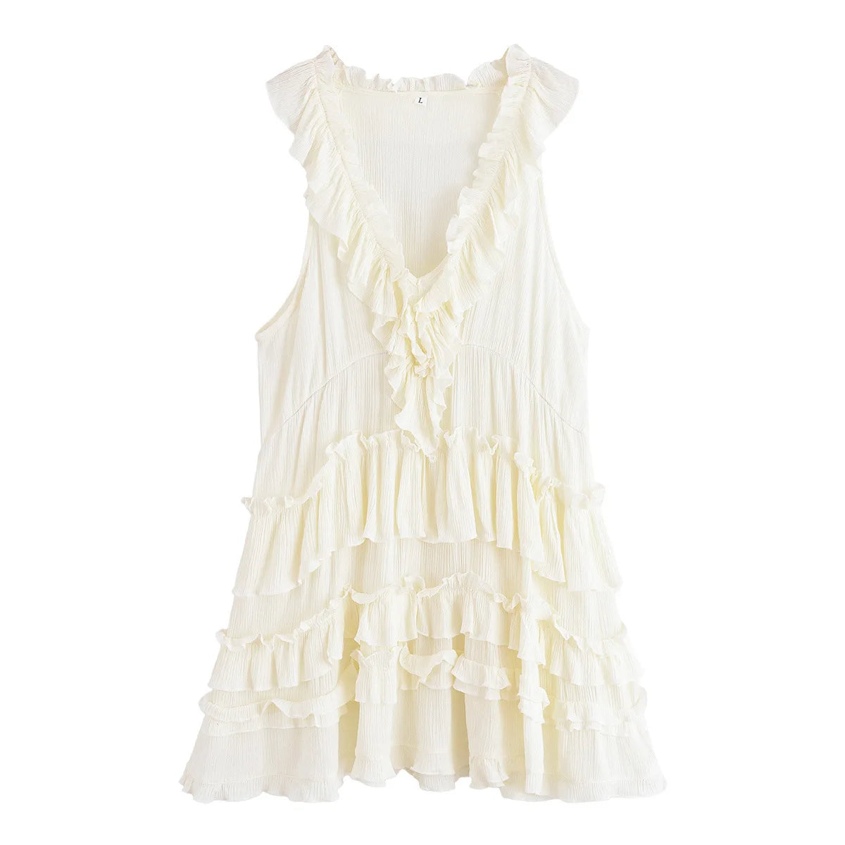 LIZAKOSHT  -  Elegant Layered Ruffle Dress Women 2025 New Summer Loose Sexy V-neck Sleeveless A-line Mini Dresses Vacation Party Evening Dress