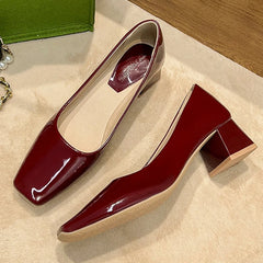 LIZAKOSHT -  Solid Japanned Leather Pumps Woman Block High Heels Shoes OL Ladies Dress Work Escarpins Femmes Designer Luxury Tacones Mujer