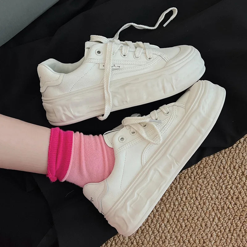 LIZAKOSHT  White Shoes Women's New Spring Canvas Shoes Popular Thick Sole Shoes women white shoes