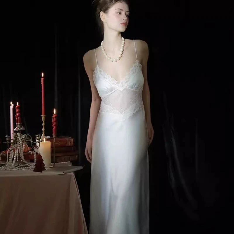 LIZAKOSHT  -  Sexy Pajamas Women's Sleepwear New Nightdress with Chest Pads Suspender Nightgowns High Quality Can Be Worn Outside Long Dress