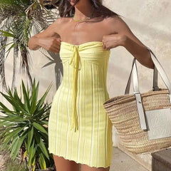 LIZAKOSHT  -  New Wrap Chest Knit Dr Beach Vaion Strapl Netie Women's Dr mid Waist Rabbit Fur ort Skirt Svel