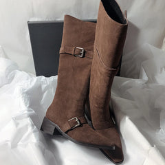 LIZAKOSHT  -  Fashion Vintage Women Western Knee High Boots Fashion Winter Belt Buckle Stripper Party Shoes Zapatos De Mujes