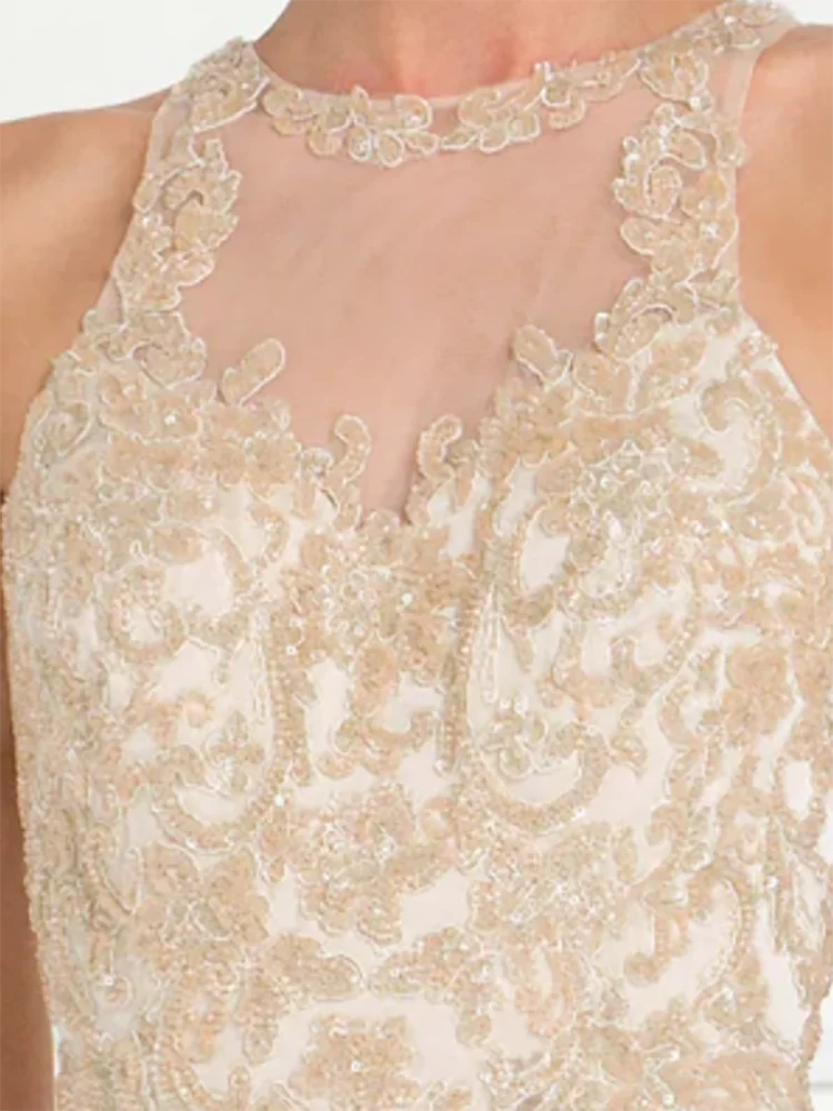 LIZAKOSHT  -  Classic O-Neck Sequined Appliquins Sleeeveless Mother Of Bride Wedding Dresses Bridal Gowns Customized
