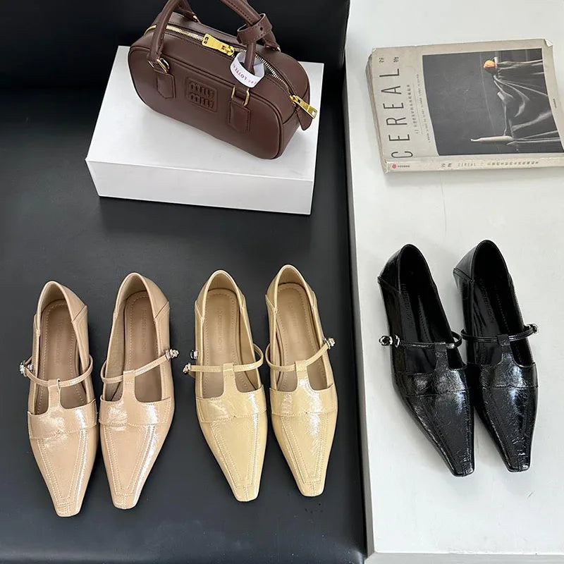 LIZAKOSHT  -  Fashion Luxury Dress Flats Heel Mary Jane Shoes Women Loafers Female Pointed Toe Ballerina New Spring Footwear Office Mujer