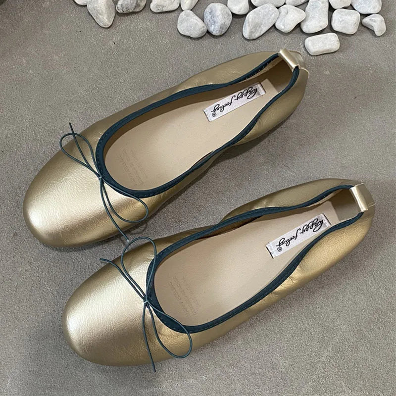 LIZAKOSHT  -  Spring New Women's Round Toe Vintage Flats Soft Loafers Comfortable Leather Ballet Shoes Female Dress Shoes Mujer New Woman