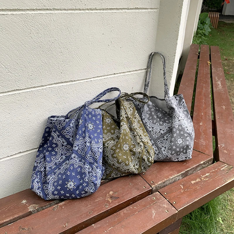 LIZAKOSHT  -  Fashion Student Canvas Bag Large Capacity Handbag Retro Cashew Flower Shoulder Bag Casual Tote For Woman