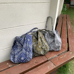 LIZAKOSHT  -  Fashion Student Canvas Bag Large Capacity Handbag Retro Cashew Flower Shoulder Bag Casual Tote For Woman