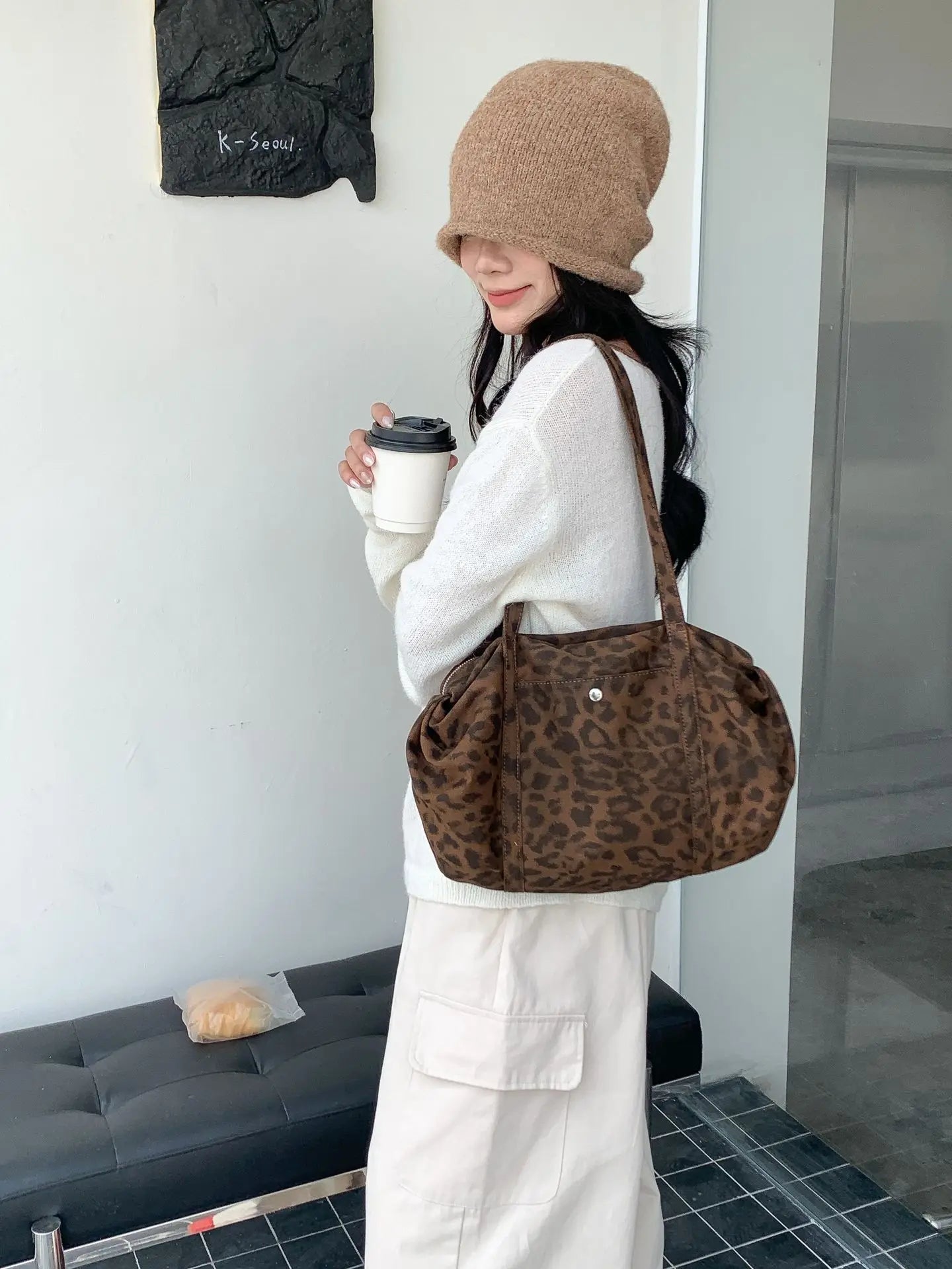 LIZAKOSHT  -  Wild Leopard Print Nylon Shoulder Bag Large Capacity Multipocket Tote Bag Trendy Women Casual Purse Guangzhou High Quality Bag