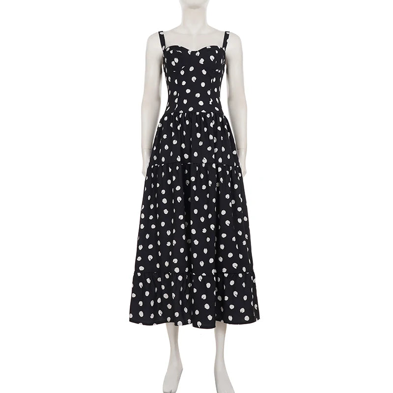 LIZAKOSHT  -  Elegant Polka Dot A-Line Dress Casual Sleeveless Slim-Fitting Dresses Women Fashion Streetwear Party Vestidos Summer