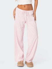 LIZAKOSHT  -  Women Striped Pajama Pants Spring Fall Elastic Waist Tie-up Loose Lounge Trousers Female Casual Cozy Sleep Bottoms Sleepwear Pjs