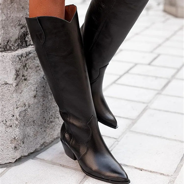 LIZAKOSHT  -  Med Heel Boots Women's Rubber Shoes Rain Luxury Designer Boots-Women  Winter Footwear Fashion Pointy Over-the-Knee