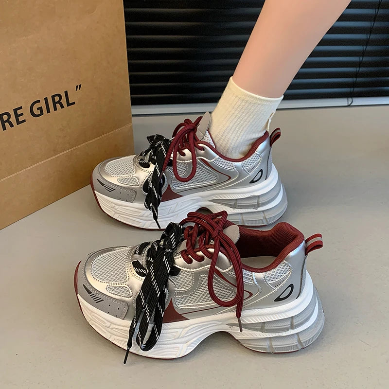 LIZAKOSHT  -  Fashion Thick Platform Shoes Women Sneakers Cross Lace-Up Casual Shoes Flats Tenis Feminino Comfortable Women Sneakers