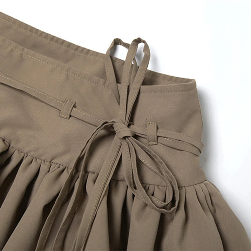 LIZAKOSHT  -  2025 Maillard Style Y2K Retro Brown Hot Girl 2 Piece Sexy Skirt Suit U Collar Sleeveless Bodysuit+Drawstring Pleated Skirts