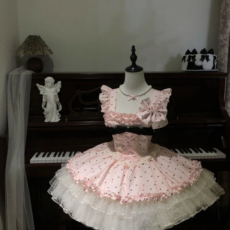 LIZAKOSHT  -  France Sweet Kawaii Lolita Dress Women's Designer Fashion Japanese Cute Thin Polka Dot Patchwork A-line Sling Dresses Clothing