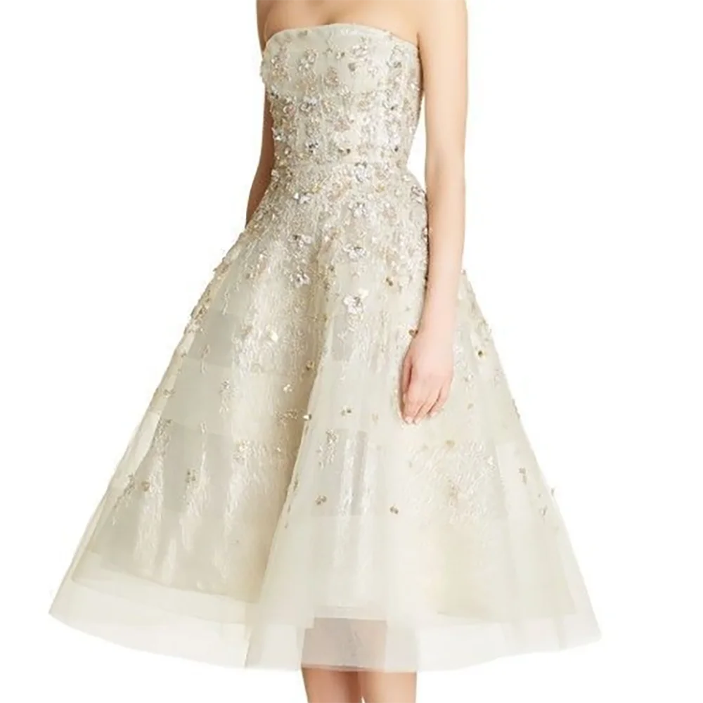 LIZAKOSHT  -  Classic Strapless Appliquins Beading A-Line Formal Evening Dresses Birthday Party Prom Gowns Customized