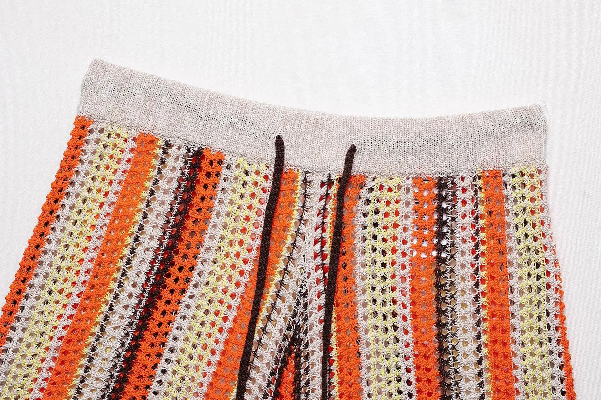 LIZAKOSHT  -  Casual Knitted Drawstring Stripe Shorts Women's Comfortable Spring New Style Breathable Elastic Waist Three-quarter Length Pants