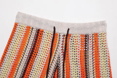 LIZAKOSHT  -  Casual Knitted Drawstring Stripe Shorts Women's Comfortable Spring New Style Breathable Elastic Waist Three-quarter Length Pants